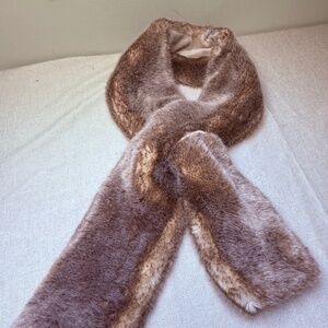 Restoration Hardware Faux Fur Long Pull Through Scarf Beige Taupe